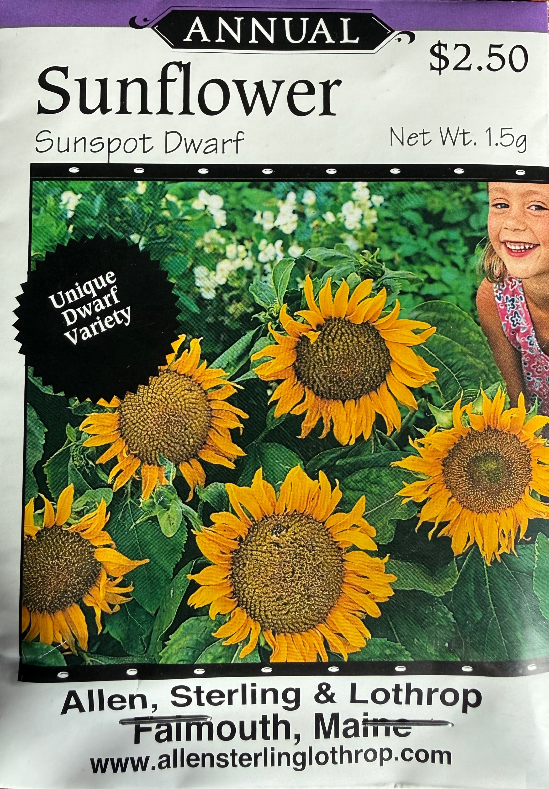ASL Sunspot Dwarf Sunflower seed packet
